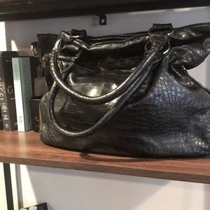 Vintage Deux Lux Black Croco Embossed Satchel